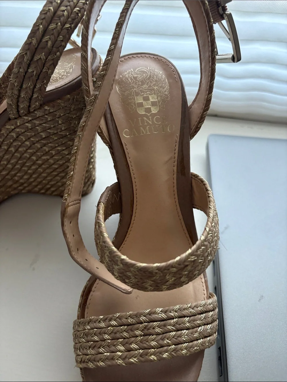 Vince Camuto Braided Tan Wedge Sandals with Ankle Strap